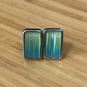 Tateossian London Cufflinks Mens Stainless Steel Green Blue Rectangular O/S